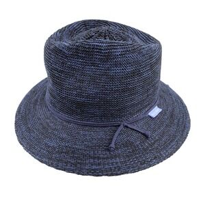 Wallaroo Victoria Fedora Packable Sun Hat Navy Black Womens Straps